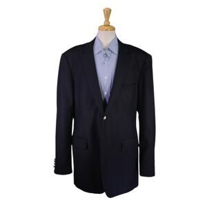 Savile of London Custom Dormeuil Wool Navy 2Btn Silver Metal Buttons Blazer 48XL